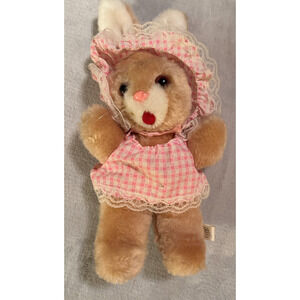 Vintage Easter Bunny Rabbit Plush California Stuffed toy pink gingham hat dress